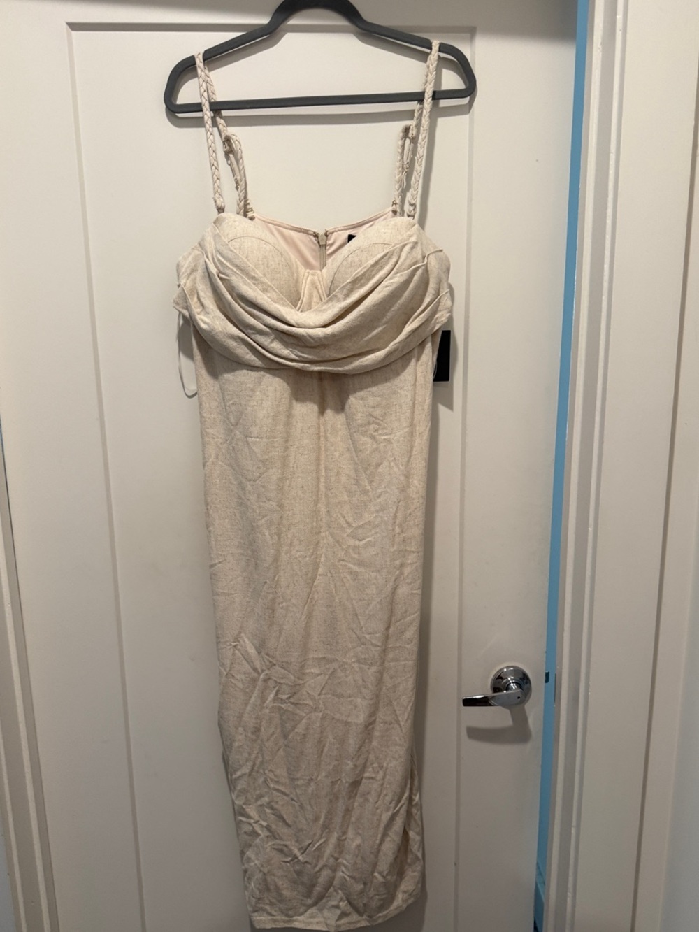 JLUXLABEL Cream Draped Bust Midi Dress with Braided Straps